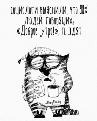 Открытка «С добрым утром»: Социология "Доброго утра": правда жизни. Тэги: кот, животное, юмор, прикольная, смешная…