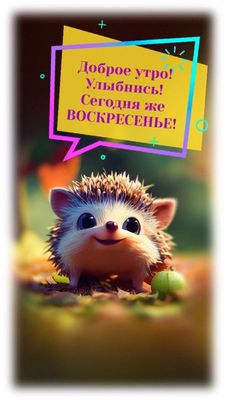 Открытка «С добрым утром»: Воскресное утро с милым ёжиком: улыбнись!. Тэги: животное, пожелание, позитивная, отличное…