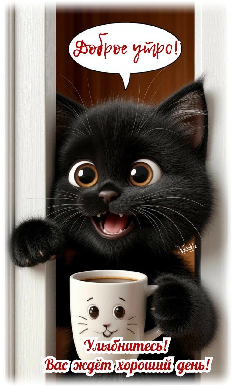 Открытка «С добрым утром»: Улыбнитесь! Милый кот желает доброго утра и дня!. Тэги: кот, животное, пожелание, позитивн…