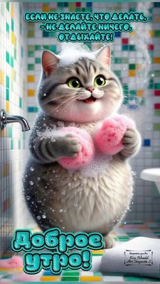Открытка «С добрым утром»: Доброе утро! Пушистый релакс с милым котиком. Тэги: кот, животное, пожелание, позитивная…