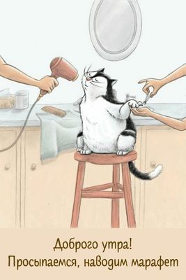 Открытка «С добрым утром»: Доброе утро: Утренний марафет пушистого кота. Тэги: кот, животное, пожелание, позитивная…