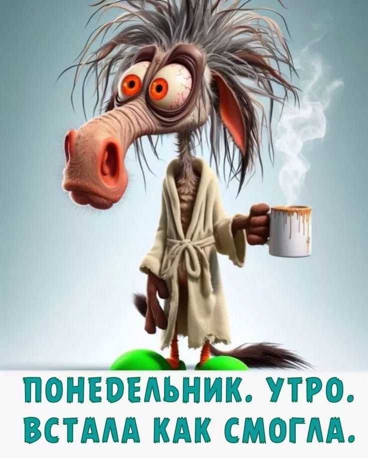 Открытка «С добрым утром»: С добрым утром понедельника! Встал(а) как смог(ла). Тэги: животное, пожелание, позитивная…