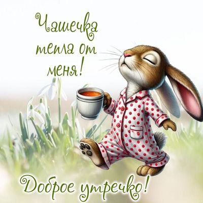 Открытка «С добрым утром»: Чашечка тепла и доброго утра от зайчика. Тэги: животное, пожелание, позитивная, хорошего д…