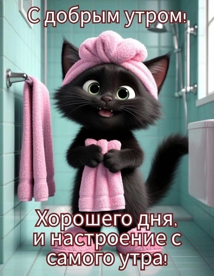 Открытка «С добрым утром»: С добрым утром: пушистый заряд позитива!. Тэги: кот, животное, пожелание, позитивная…