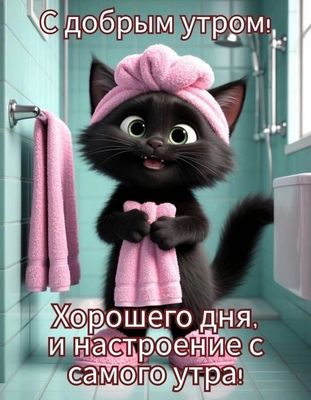 Открытка «С добрым утром»: С добрым утром: пушистый заряд позитива!. Тэги: кот, животное, пожелание, позитивная…
