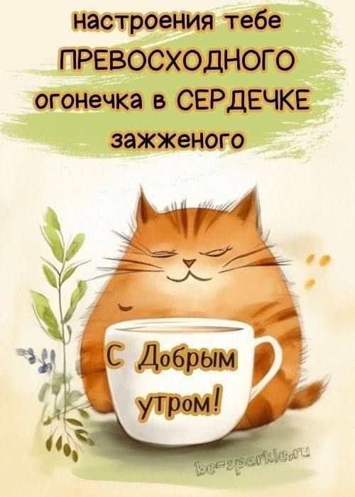 Открытка «С добрым утром»: Доброе утро с пушистым другом и отличным настроением. Тэги: кот, животное, пожелание…