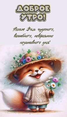 Открытка «С добрым утром»: Доброе утро! Чудесного и позитивного дня!. Тэги: животное, пожелание, позитивная, хорошего…