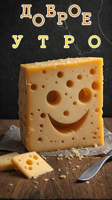 Открытка «С добрым утром»: Утро с улыбкой: сырный привет!. Тэги: пожелание, позитивная, хорошего дня, отличное настро…