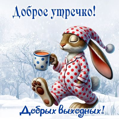 Открытка «С добрым утром»: Уютное доброе утречко и добрых выходных с зайчиком!. Тэги: животное, пожелание, позитивная…