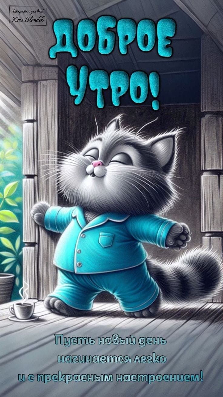 Открытка «С добрым утром»: Пушистый кот желает доброго утра и лёгкого дня!. Тэги: кот, животное, пожелание, позитивная…
