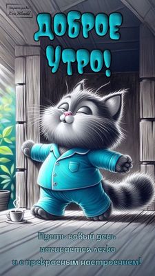 Открытка «С добрым утром»: Пушистый кот желает доброго утра и лёгкого дня!. Тэги: кот, животное, пожелание, позитивная…