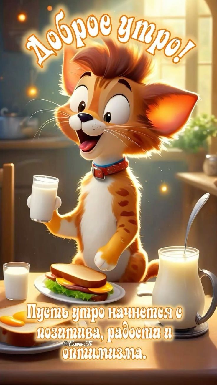 Открытка «С добрым утром»: Доброе утро: позитив, радость и милый кот!. Тэги: кот, животное, пожелание, позитивная…