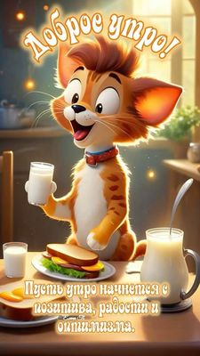 Открытка «С добрым утром»: Доброе утро: позитив, радость и милый кот!. Тэги: кот, животное, пожелание, позитивная…