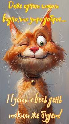 Открытка «С добрым утром»: С добрым утром! Даже кот видит, что день отличный!. Тэги: кот, животное, пожелание, позити…
