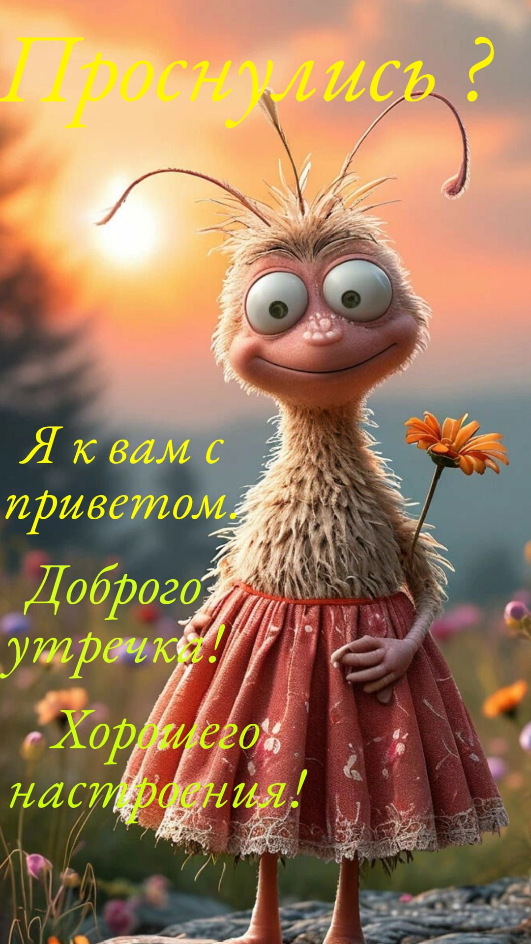 Открытка «С добрым утром»: Проснулись? С добрым утром и хорошим настроением!. Тэги: пожелание, позитивная, юмор…