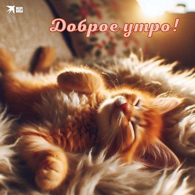 Открытка «С добрым утром»: Пушистое доброе утро с уютным котёнком. Тэги: кот, животное, пожелание, позитивная, утро…