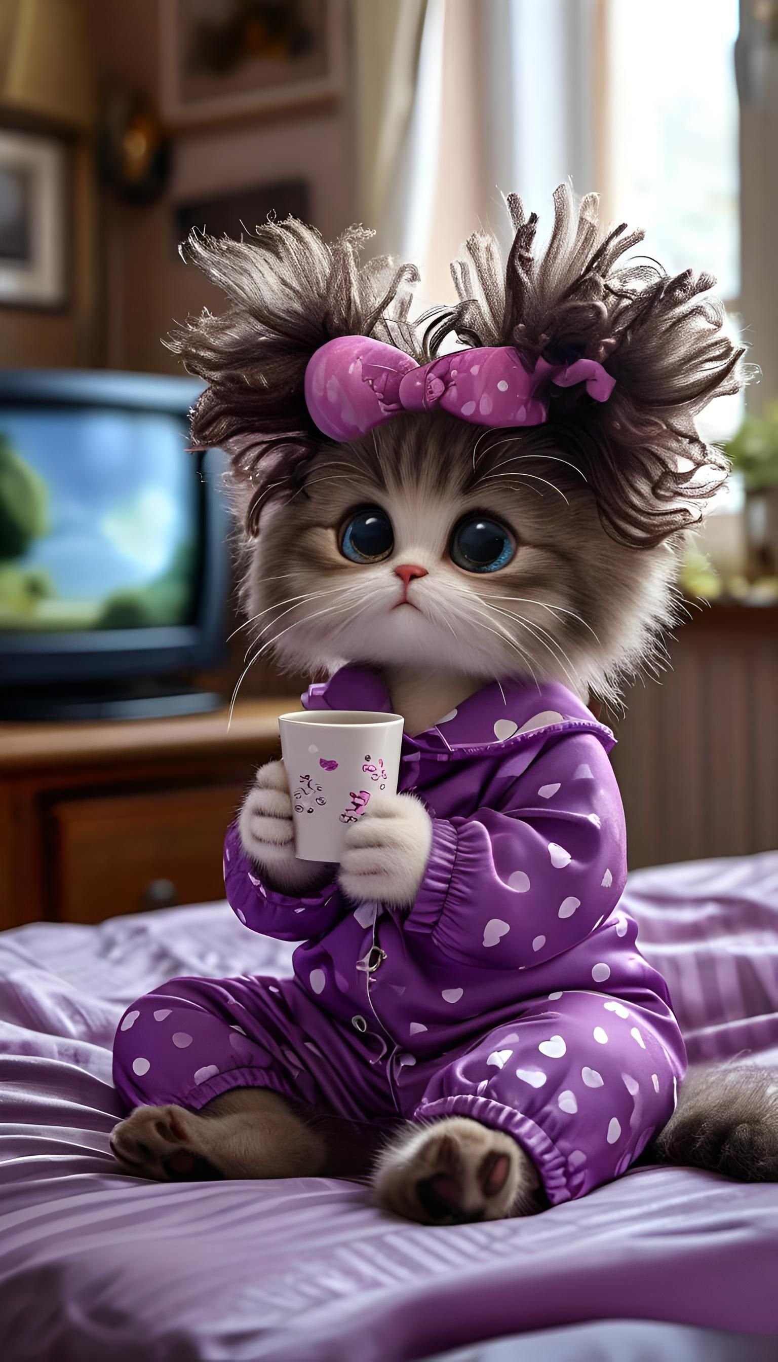 Открытка «С добрым утром»: Самое милое доброе утро с пушистым котёнком. Тэги: кот, животное, пожелание, позитивная…