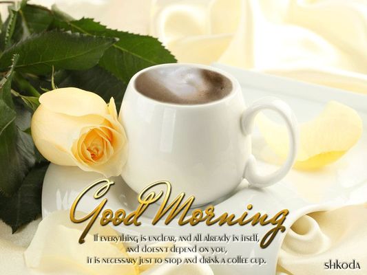 Открытка «С добрым утром»: Доброе утро: нежный кофе и роза для хорошего дня. Тэги: хорошего дня, пожелание, позитивная…