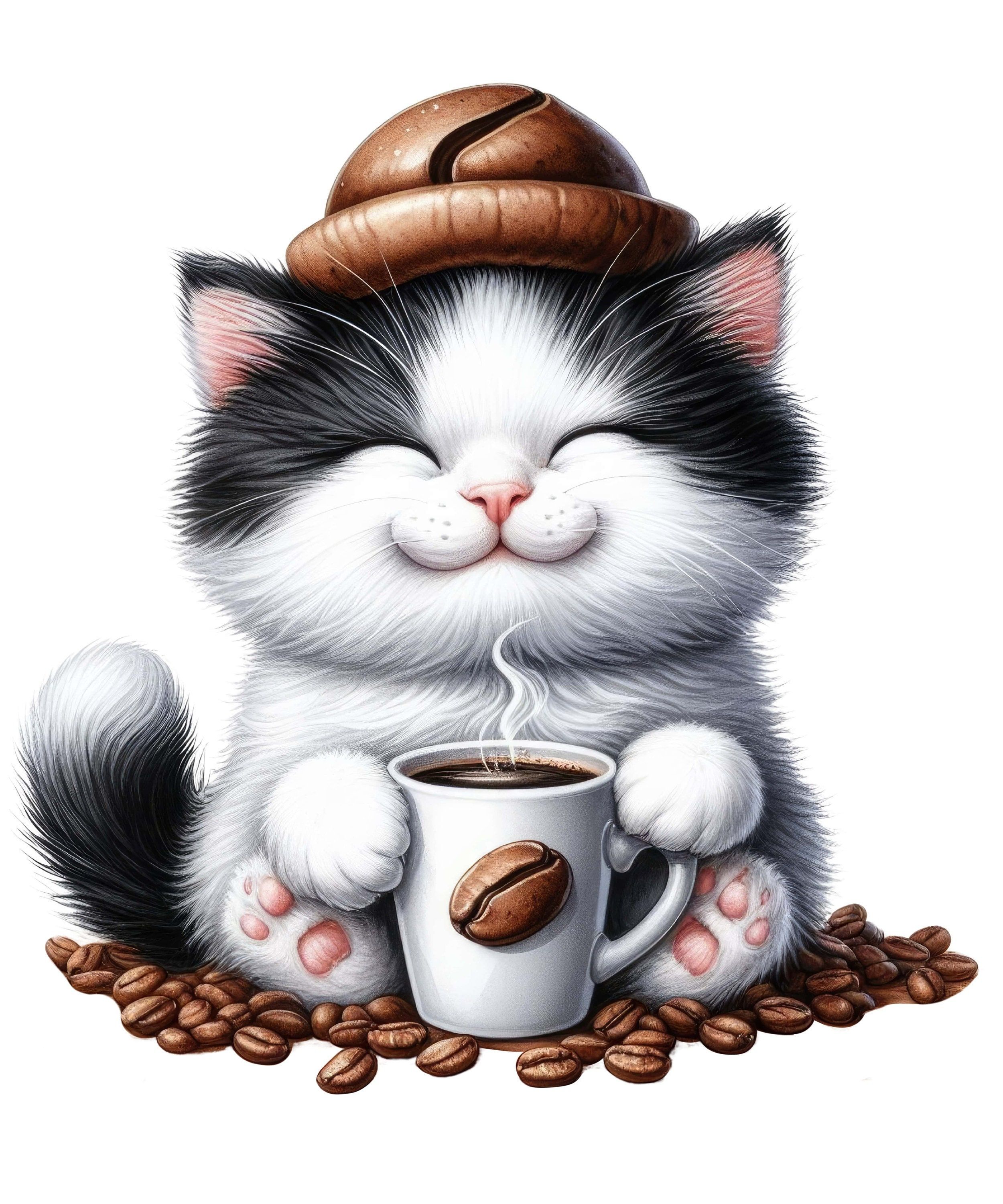 Открытка «С добрым утром»: Доброе утро: кот, кофе и хорошее настроение. Тэги: кот, животное, пожелание, позитивная…