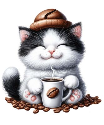 Открытка «С добрым утром»: Доброе утро: кот, кофе и хорошее настроение. Тэги: кот, животное, пожелание, позитивная…