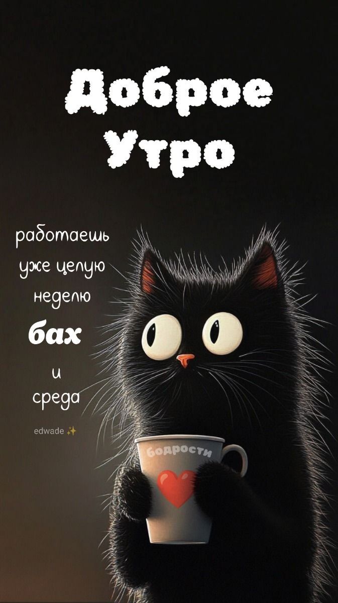 Открытка «С добрым утром»: С добрым утром: работаешь неделю, а уже среда!. Тэги: кот, животное, пожелание, позитивная…