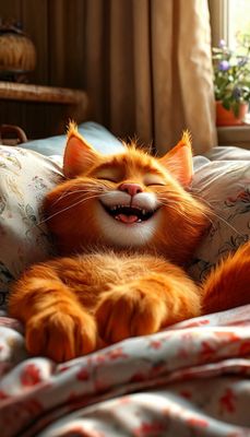 Открытка «С добрым утром»: С добрым утром! Рыжий кот с самой счастливой улыбкой. Тэги: кот, животное, пожелание…