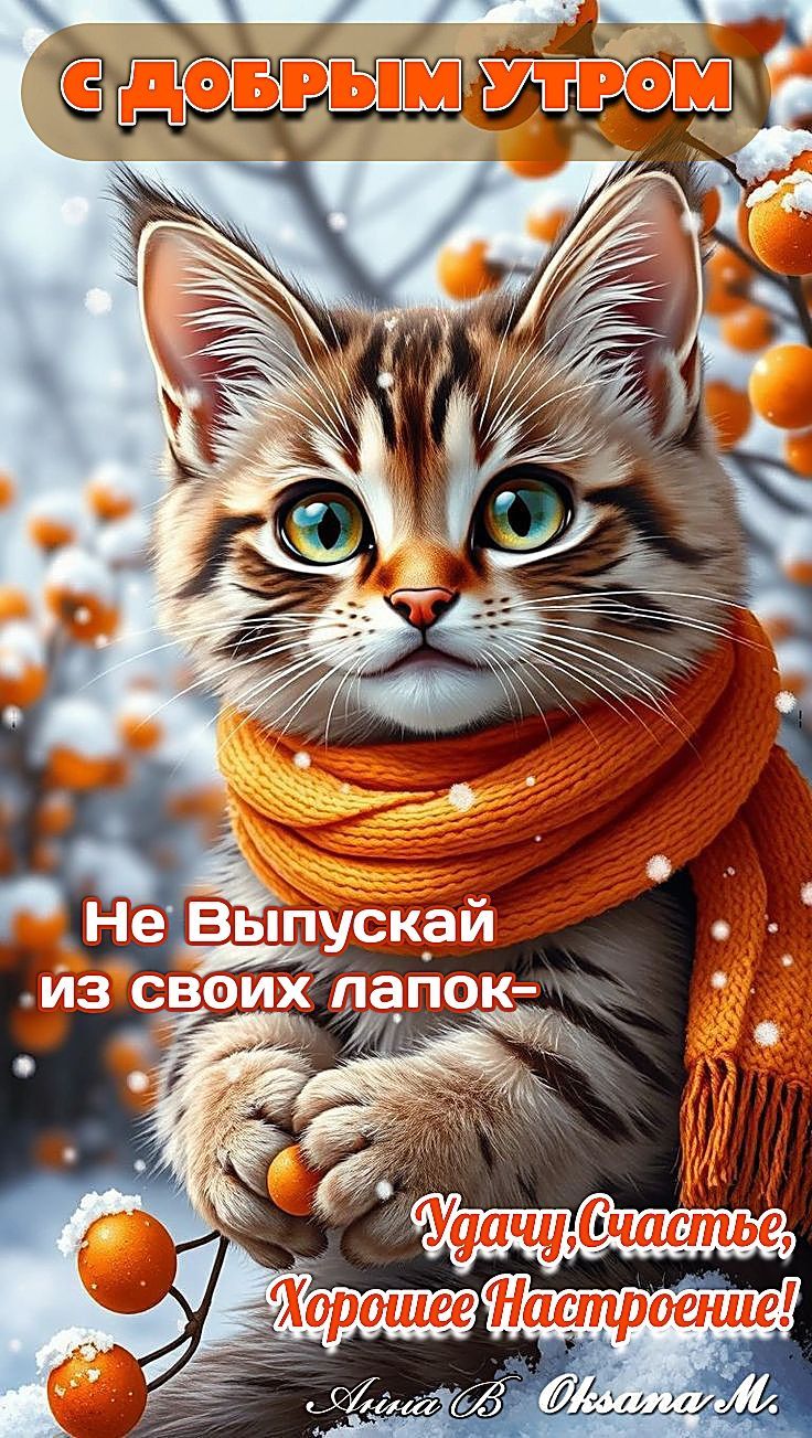 Открытка «С добрым утром»: С добрым утром! Пусть удача будет в твоих лапках!. Тэги: хорошего дня, кот, животное…