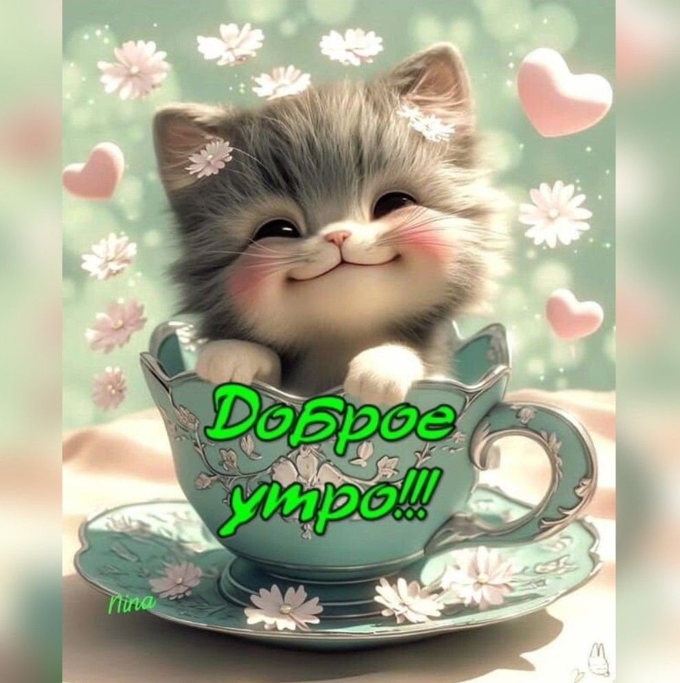 Открытка «С добрым утром»: Пушистый котенок в чашке: Доброе утро!. Тэги: кот, животное, пожелание, позитивная, отличн…