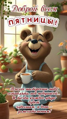 Открытка «С добрым утром»: Доброе утро и чудесной пятницы! Отличное настроение!. Тэги: хорошего дня, животное, пожела…