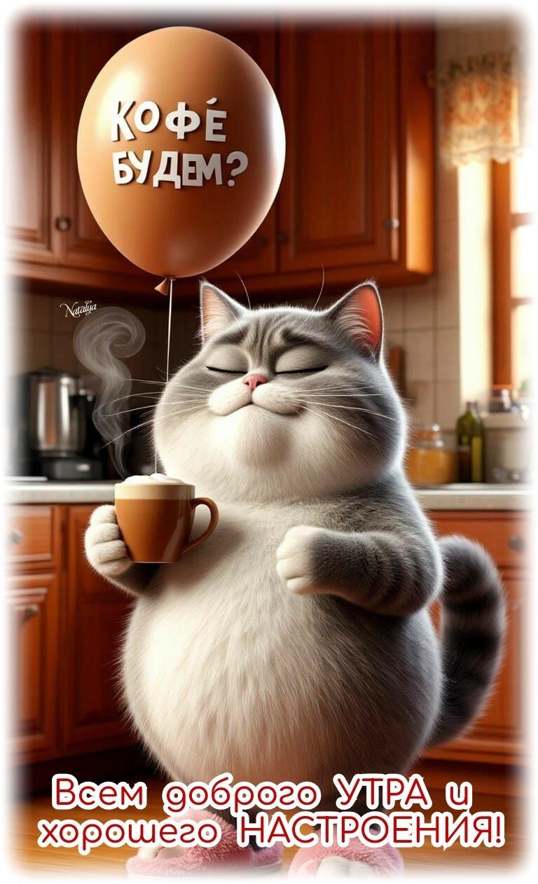 Открытка «С добрым утром»: Кофе, котик и доброе утро для отличного настроения!. Тэги: С добрым утром, для поднятия на…