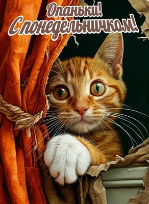 Открытка «С добрым утром»: Опаньки! С добрым утром, понедельник!. Тэги: кот, животное, пожелание, позитивная, отлично…