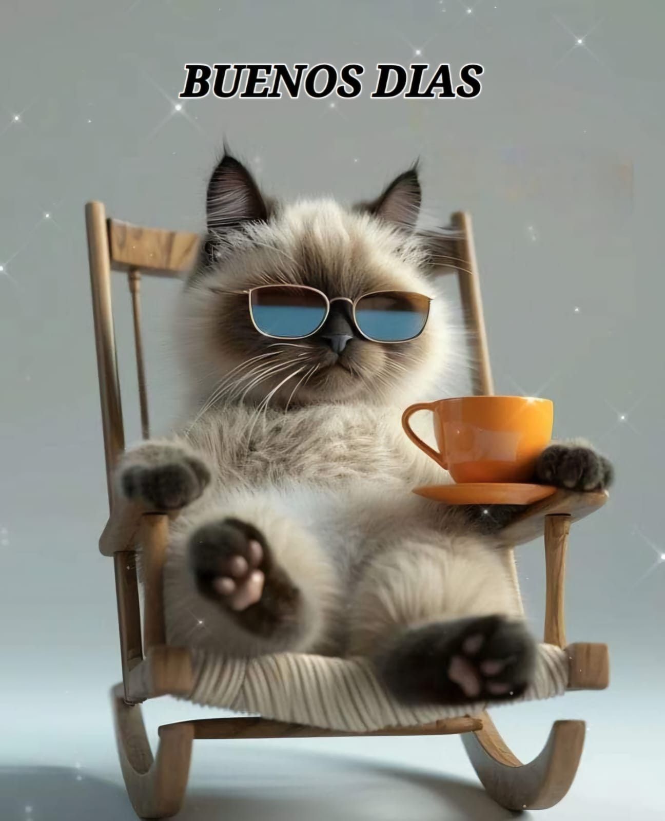 Открытка «С добрым утром»: С добрым утром: стильный кот в очках с чашкой кофе. Тэги: кот, животное, пожелание, позити…