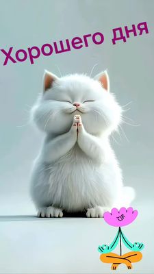 Открытка «С добрым утром»: Милый кот желает доброго утра и прекрасного дня. Тэги: хорошего дня, кот, животное, пожела…