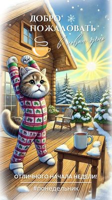 Открытка «С добрым утром»: Доброе утро и отличного понедельника с милым котом!. Тэги: хорошего дня, кот, животное…