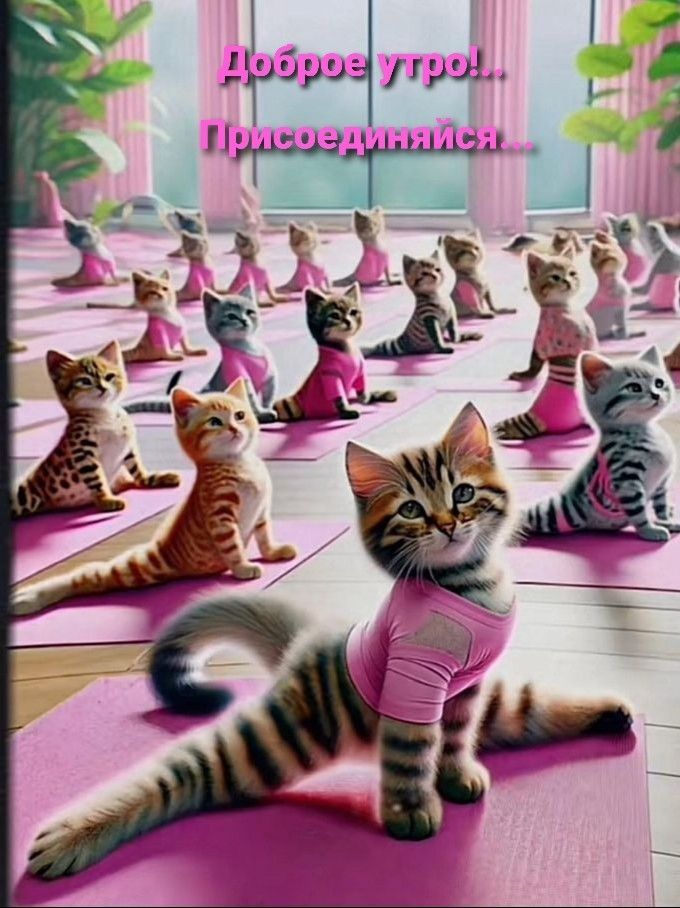 Открытка «С добрым утром»: Доброе утро! Заряжаемся энергией с котятами. Тэги: С добрым утром, для поднятия настроение…