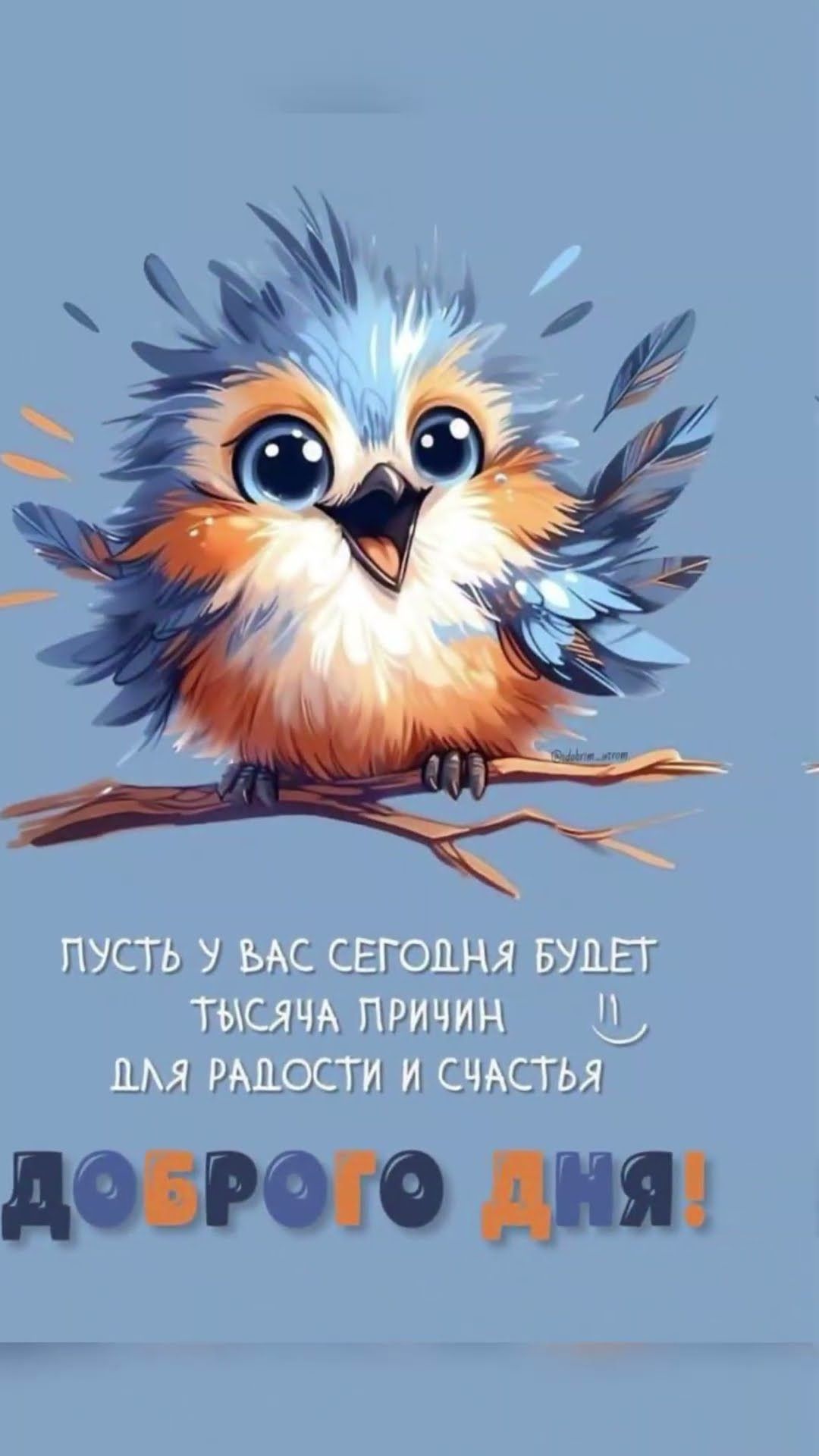 Открытка «С добрым утром»: Милая птичка: доброе утро, радость и счастье!. Тэги: животное, пожелание, позитивная…
