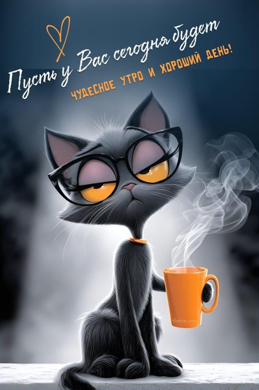 Открытка «С добрым утром»: Чудесное утро и хороший день с милым котом!. Тэги: С добрым утром, для поднятия настроение…