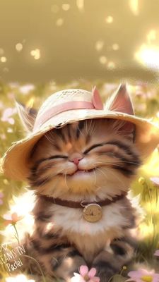 Открытка «С добрым утром»: Доброе утро с милым котёнком в шляпке. Тэги: хорошего дня, кот, животное, пожелание…