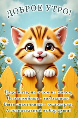 Открытка «С добрым утром»: Пушистое доброе утро: выбор счастья и радости!. Тэги: кот, животное, пожелание, позитивная…