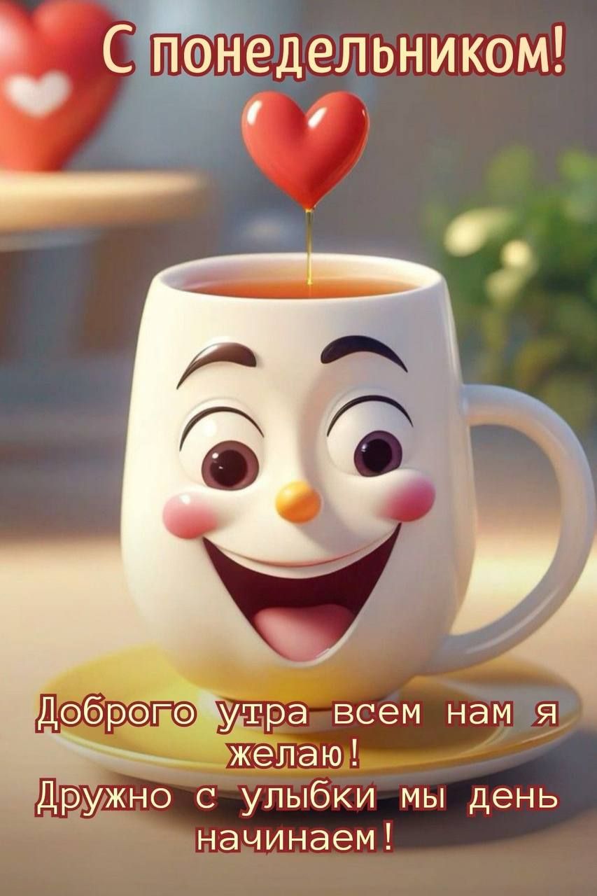 Открытка «С добрым утром»: Позитивный Понедельник: Начинаем День с Улыбки!. Тэги: пожелание, позитивная, хорошего дня…