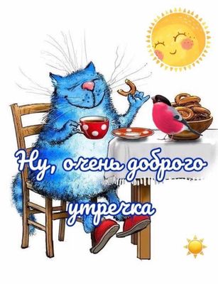 Открытка «С добрым утром»: Пушистое утречко: Ну, очень доброго!. Тэги: кот, животное, пожелание, позитивная, хорошего…