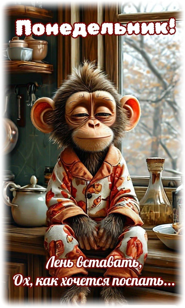 Открытка «С добрым утром»: Понедельник! Ох, как хочется поспать.... Тэги: хорошего дня, животное, пожелание, позитивн…