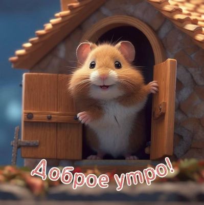 Открытка «С добрым утром»: Доброе утро! Пушистый привет от милого хомячка. Тэги: хорошего дня, животное, пожелание…