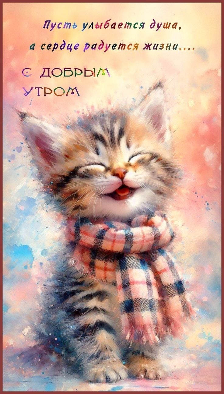 Открытка «С добрым утром»: С Добрым Утром: Улыбка котёнка и тёплые пожелания. Тэги: С добрым утром, для поднятия наст…