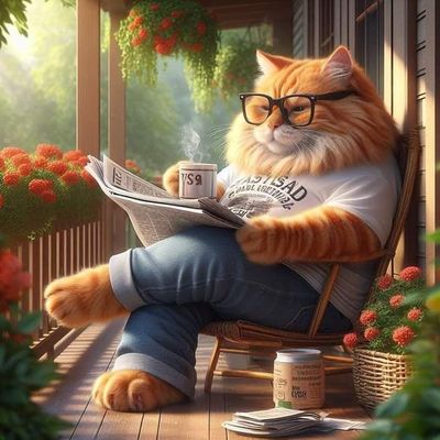 Открытка «С добрым утром»: Уютное доброе утро с котом-интеллектуалом. Тэги: С добрым, летним утром, С добрым утром…