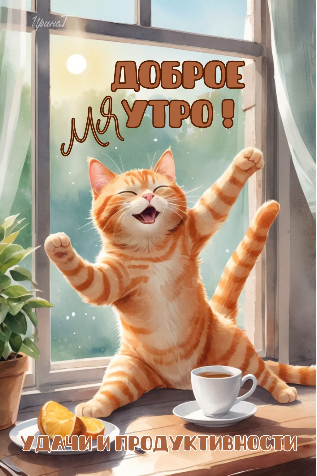 Открытка «С добрым утром»: С добрым мяутро! Заряд удачи и позитива. Тэги: С добрым утром, для поднятия настроением!…