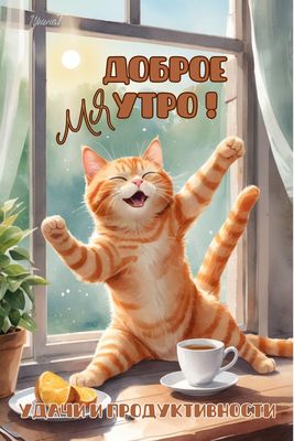 Открытка «С добрым утром»: С добрым мяутро! Заряд удачи и позитива. Тэги: С добрым утром, для поднятия настроением!…