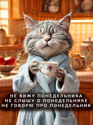 Открытка «С добрым утром»: Кото-утро: понедельник отменяется!. Тэги: С добрым утром в понедельник, С добрым утром…