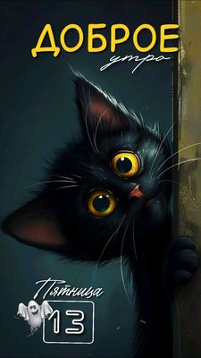 Открытка «С добрым утром»: Доброе утро, Пятница 13-е! Пусть день будет классным!. Тэги: хорошего дня, кот, животное…