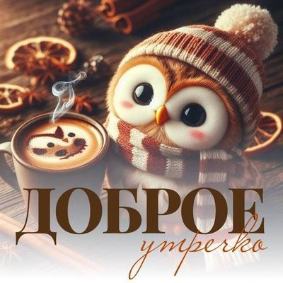 Открытка «С добрым утром»: Доброе утро с милой совушкой и ароматным кофе. Тэги: С добрым зимним утром, С добрым утром…